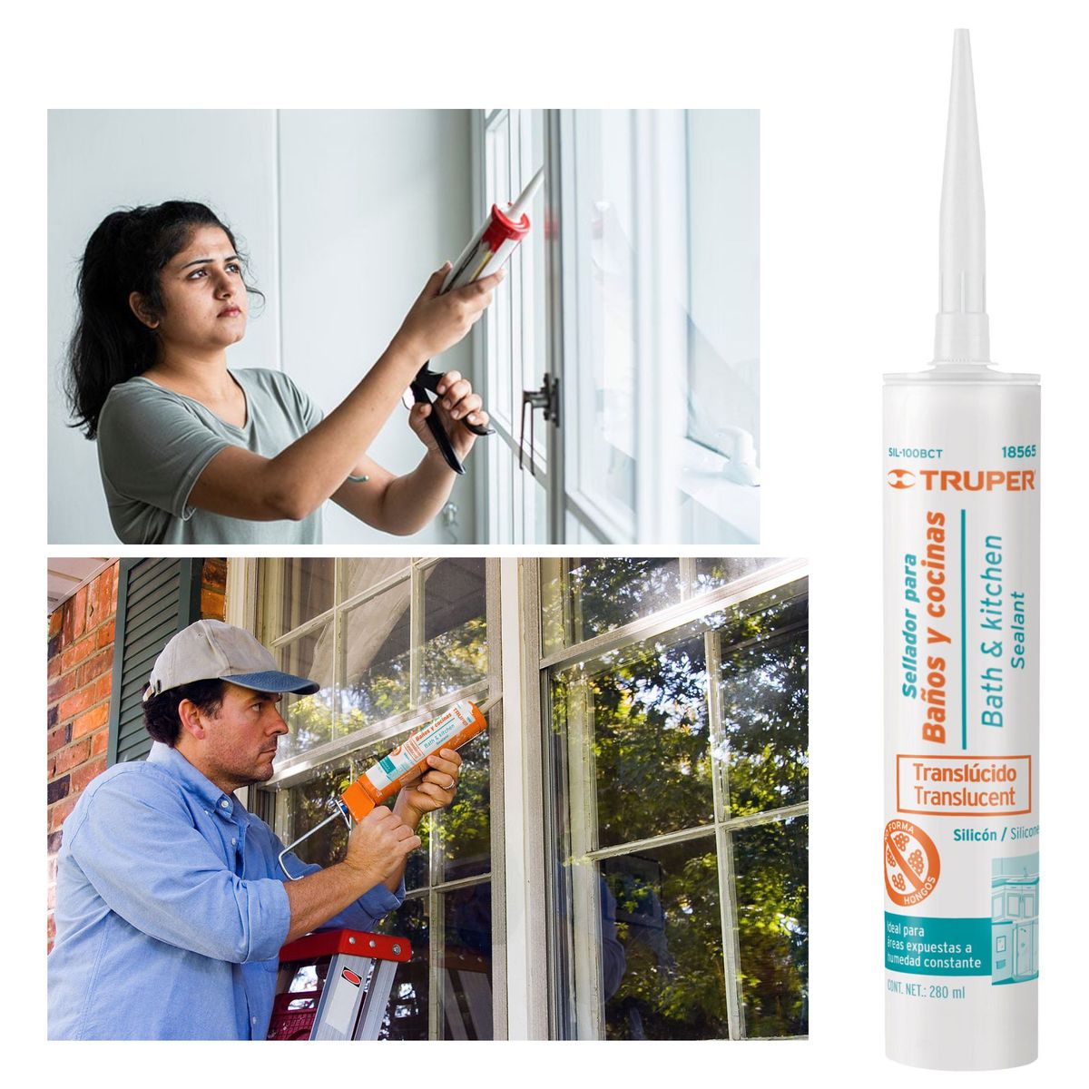 TRUPER - Silicona transparente, sellador para baños y cocina, 280 ml, Truper