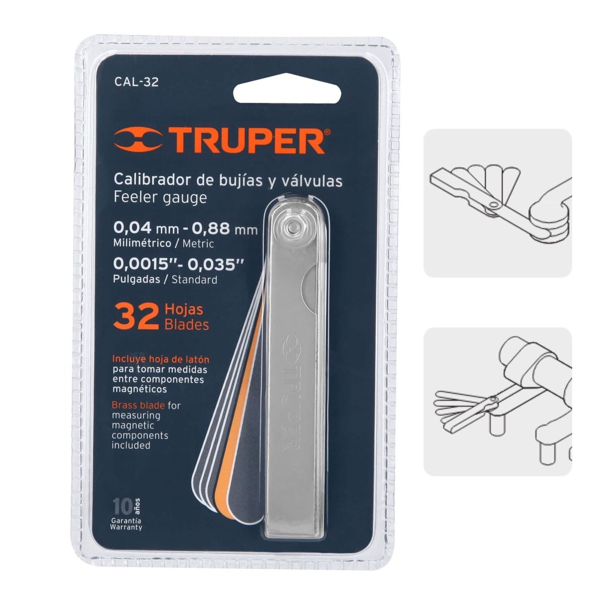 TRUPER - Calibrador de bujías y válvulas 32 hojas, truper