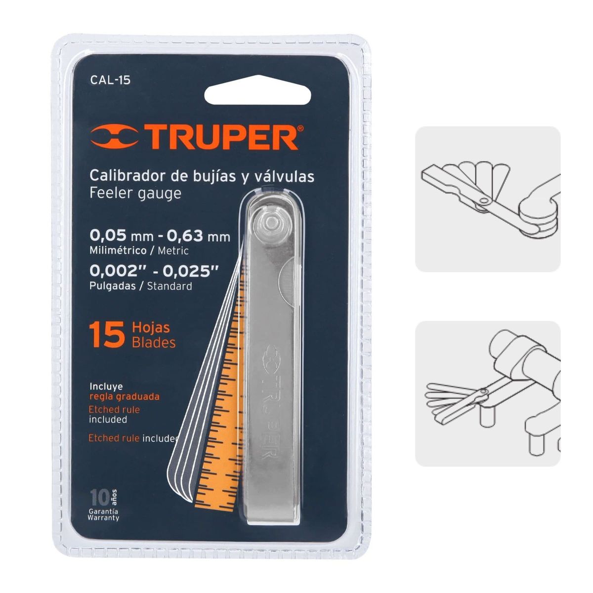 TRUPER - Calibrador de bujías y válvulas 15 hojas, truper