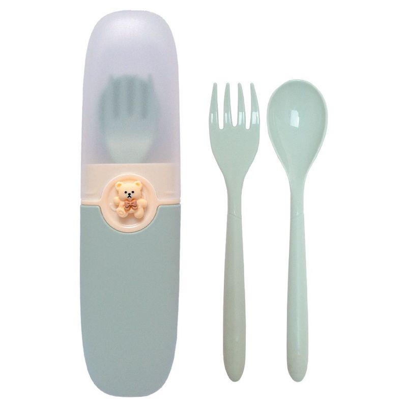 MINARI - Juego Cubiertos de Niños y Estuche con Tapa Porta Cubiertos Verde 01C
