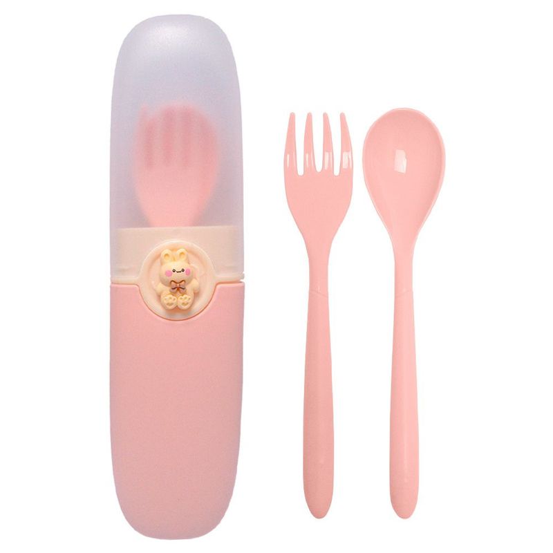 MINARI - Juego Cubiertos de Niños y Estuche con Tapa Porta Cubiertos Rosado 01C