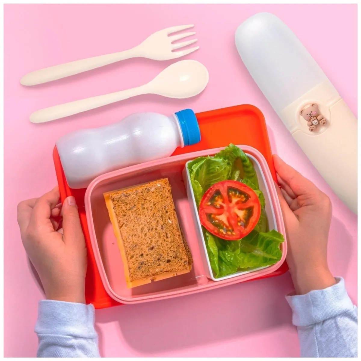 MINARI - Juego Cubiertos de Niños y Estuche con Tapa Porta Cubiertos Crema 01C