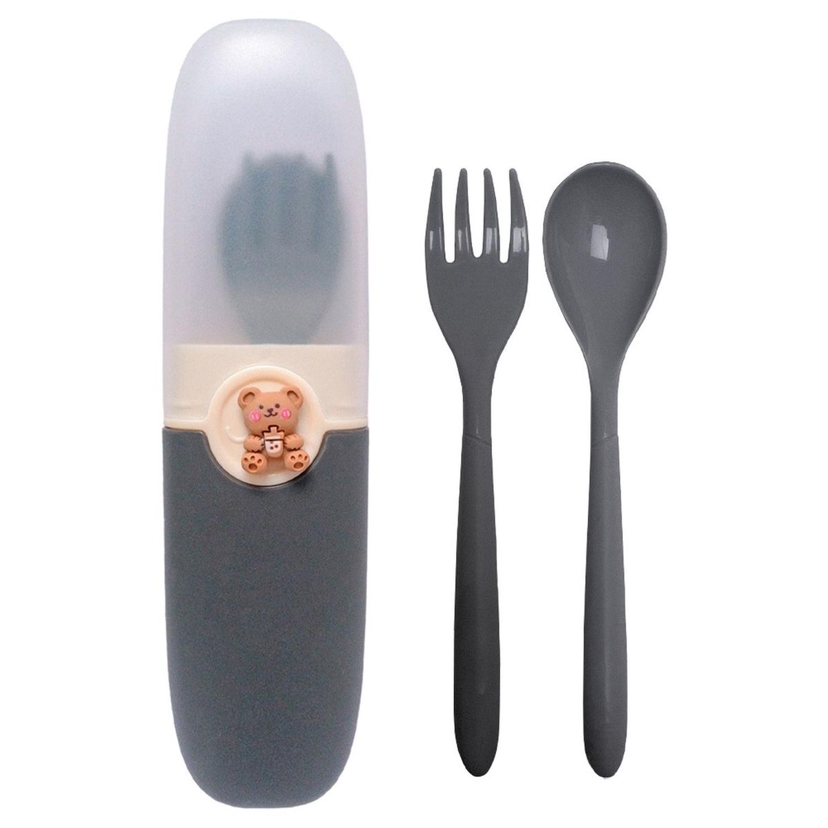 MINARI - Juego Cubiertos para Niños y Estuche con Tapa Porta Cubiertos Gris 01C