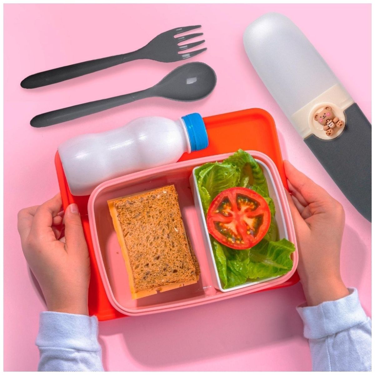 MINARI - Juego Cubiertos para Niños y Estuche con Tapa Porta Cubiertos Gris 01C