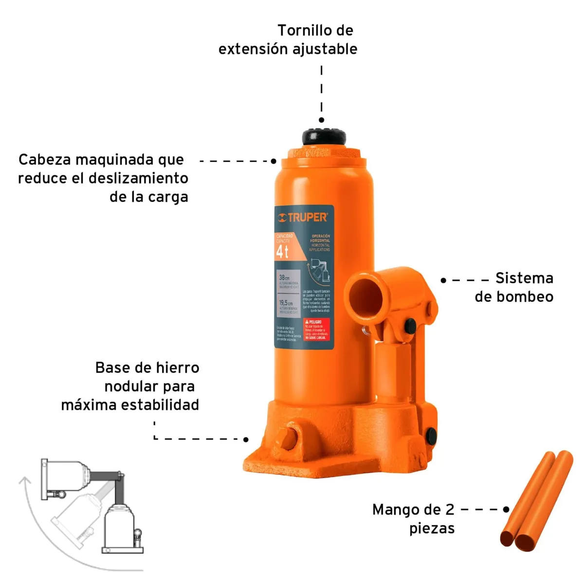 TRUPER - Gata hidráulica botella 4 toneladas-TRUPER