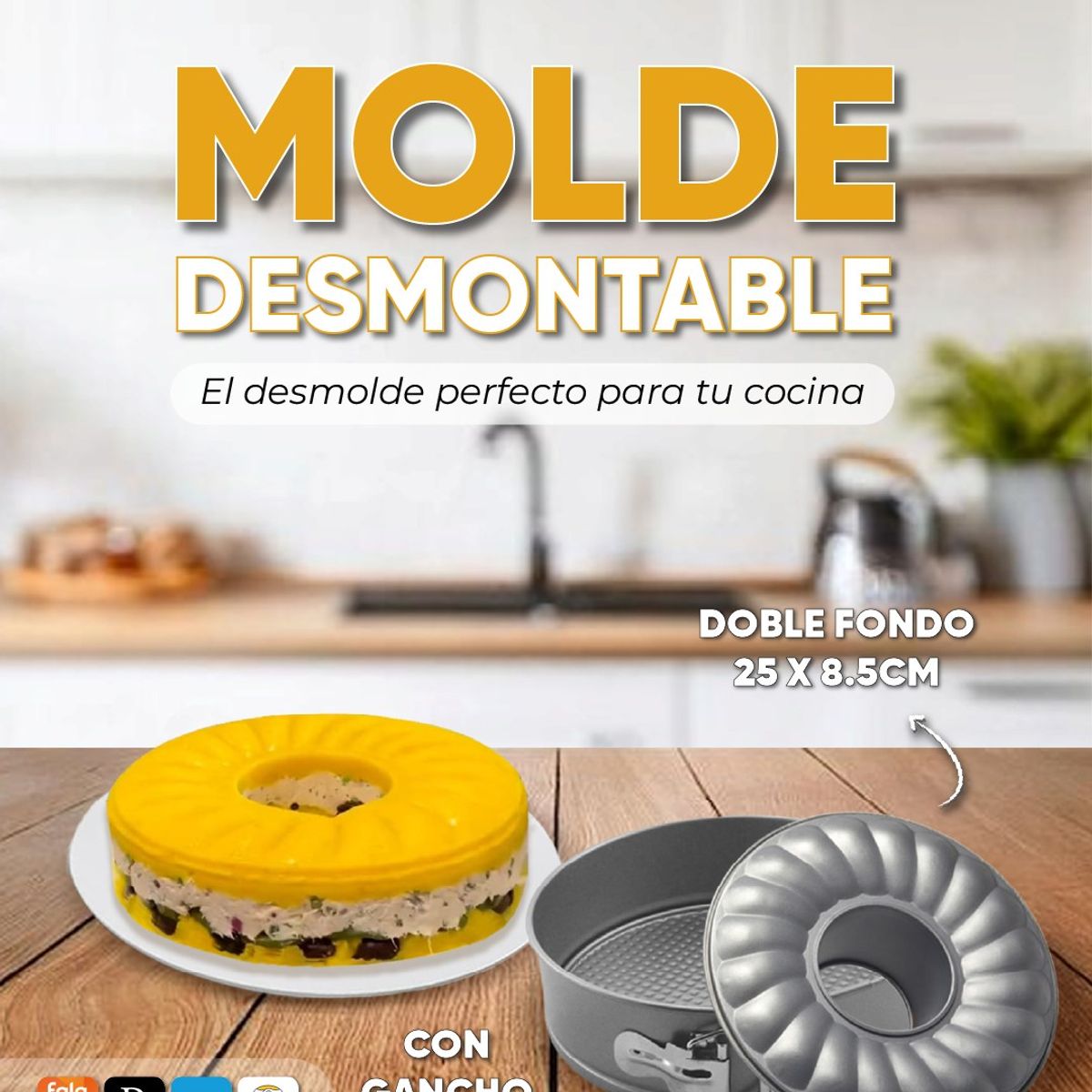 PRESS - Molde Desmontable Doble Fondo 25 x 8.5 cm Línea Antiadher. - PRESS