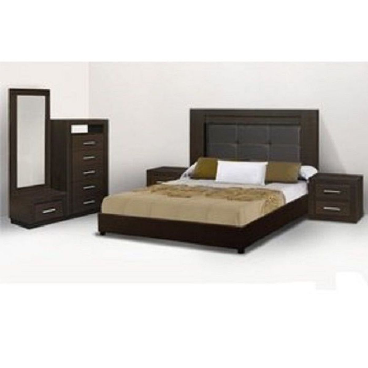 DMUEBLES - Dormitorio 2 Plz +Cabecera +2 Veladores+Comoda+Espejo Lux.