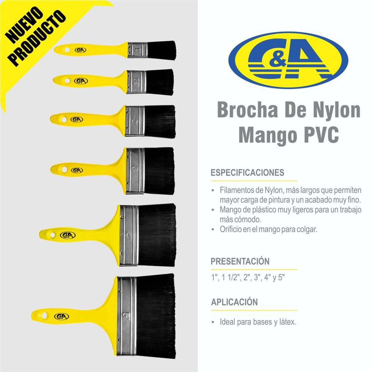 C AND A TOOLS - Brocha de Nylon Mango PVC C&A 4"  -  Negro