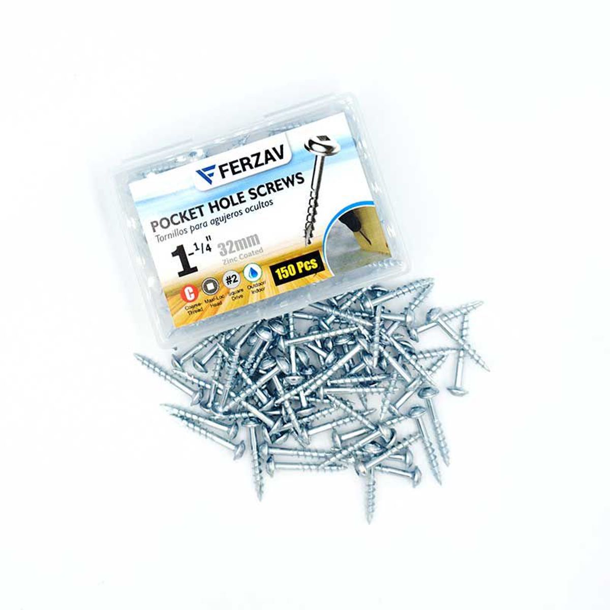 FERZAV - Tornillo Ferzav Agujero de Bolsillo 1-1/4"(32mm) 150 Pc. tipo Kreg SQ2