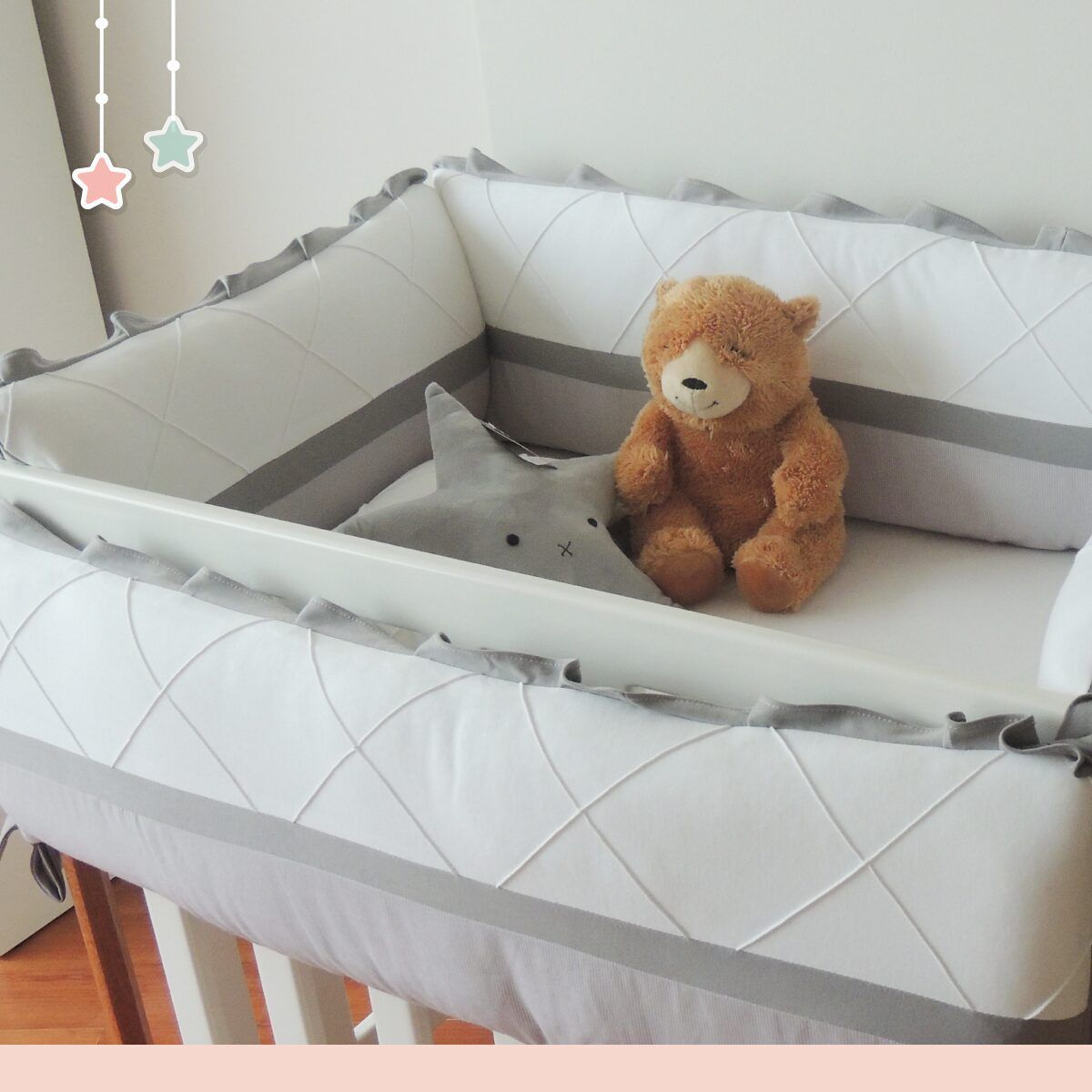 GENERICO - Protectores Laterales Parachoques  cuna diseño Tricolor gris