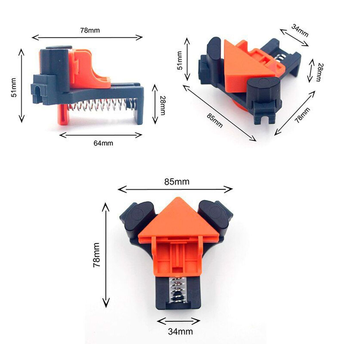 GENERICO - Prensa Esquinera con resorte 90º  Set 4 piezas