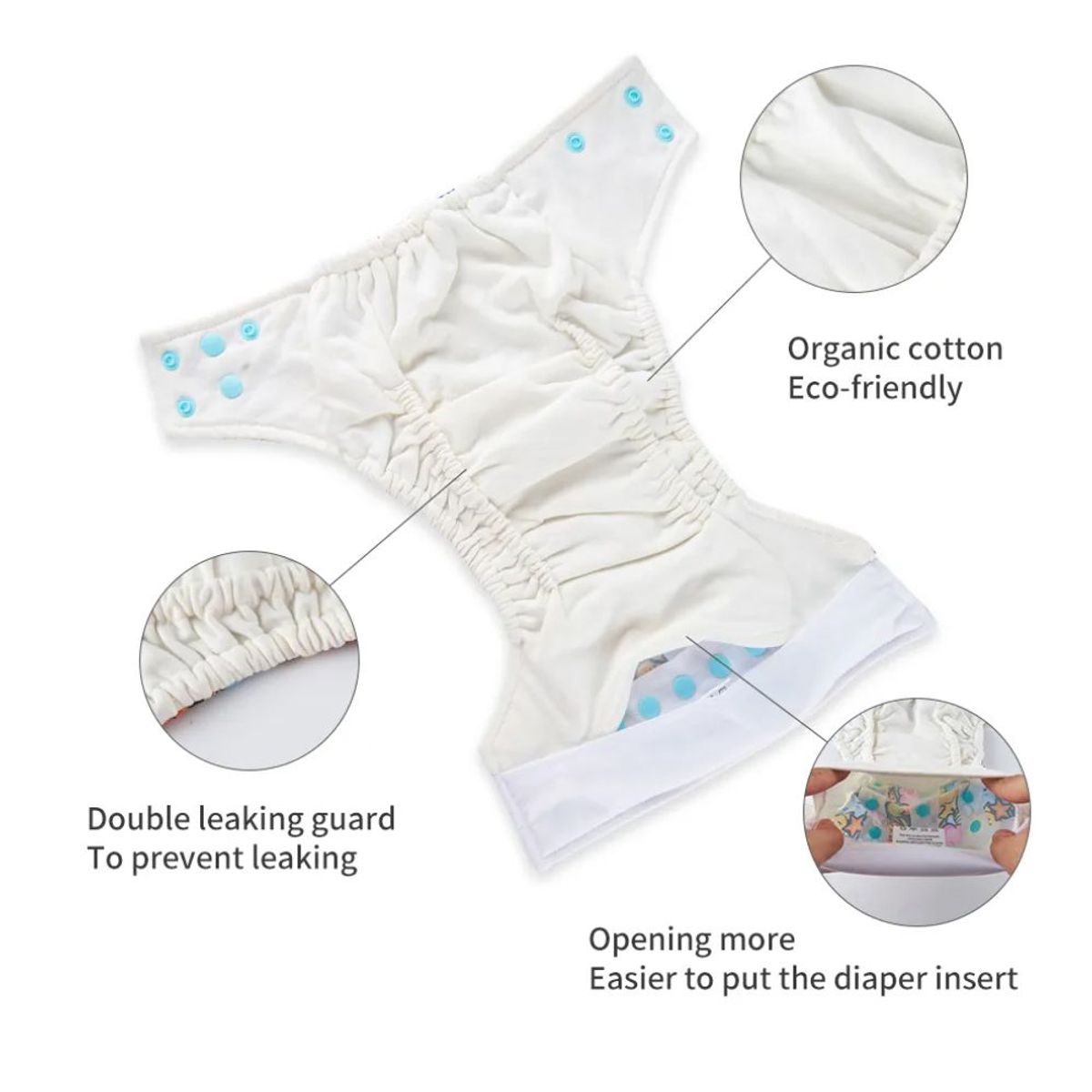 GENERICO - Pañal de Tela Ecológico Algodón Orgánico Velcro