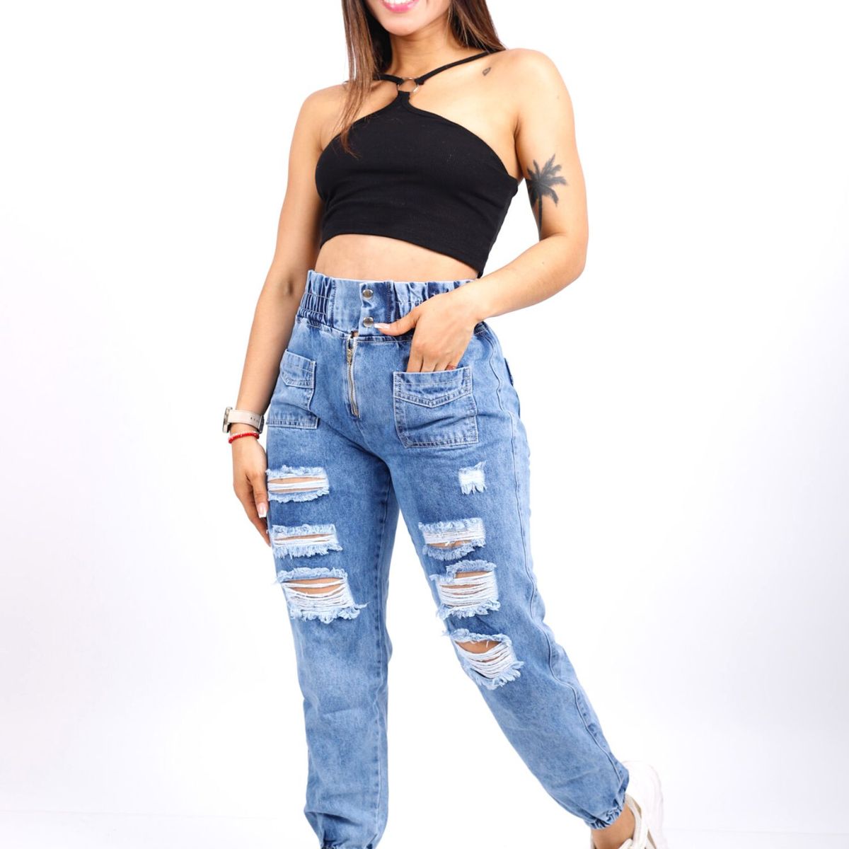 BENCUS JEANS - Jogger Jeans Mujer Rasgado