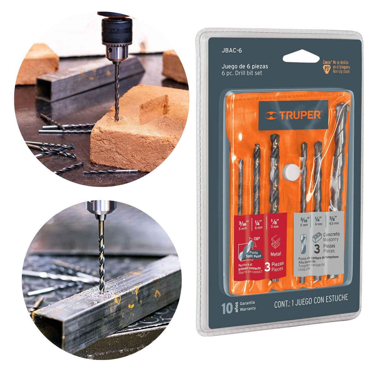 TRUPER - Broca para metal y concreto 6 piezas, truper