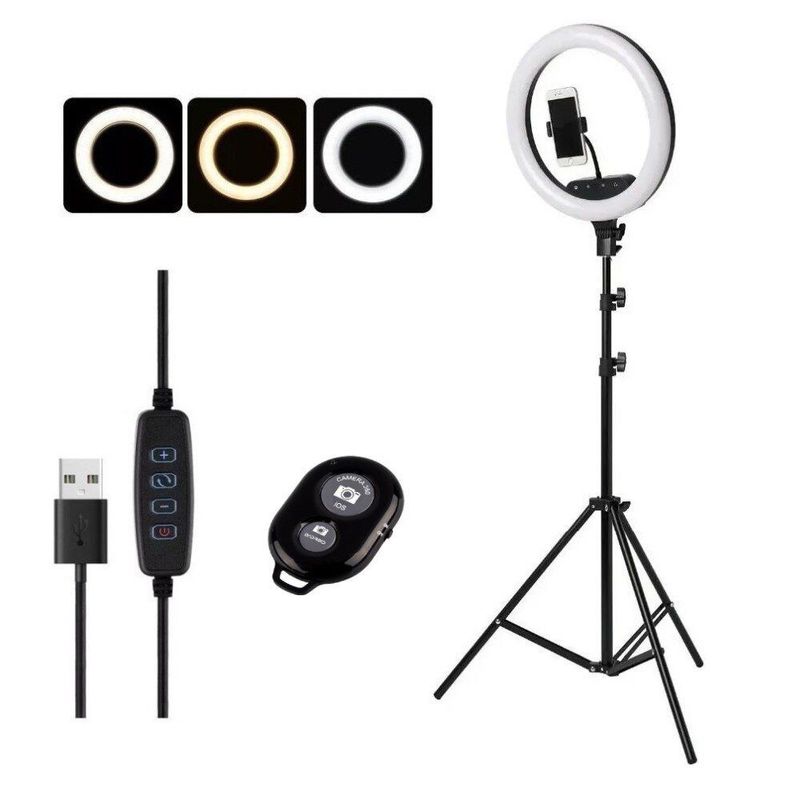 GENERICO - Aro Led 26 Cm Video +Tripode 2.1 MT + BLUETOOTH