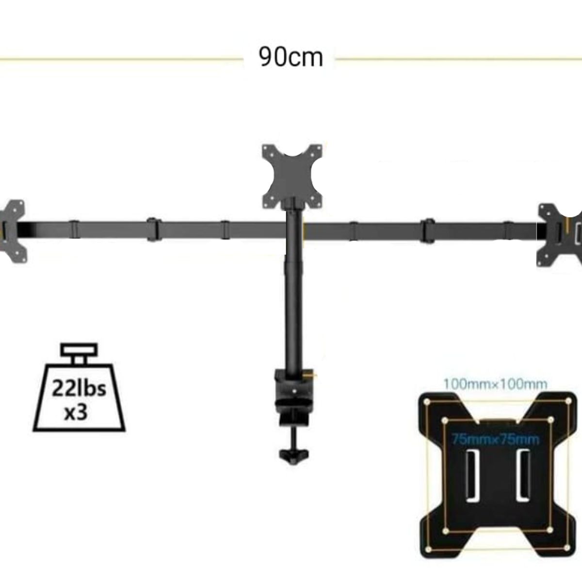 GENERICO - RACK PARA 3 MONITORES EN ESCRITORIO O MESA / NEGRO