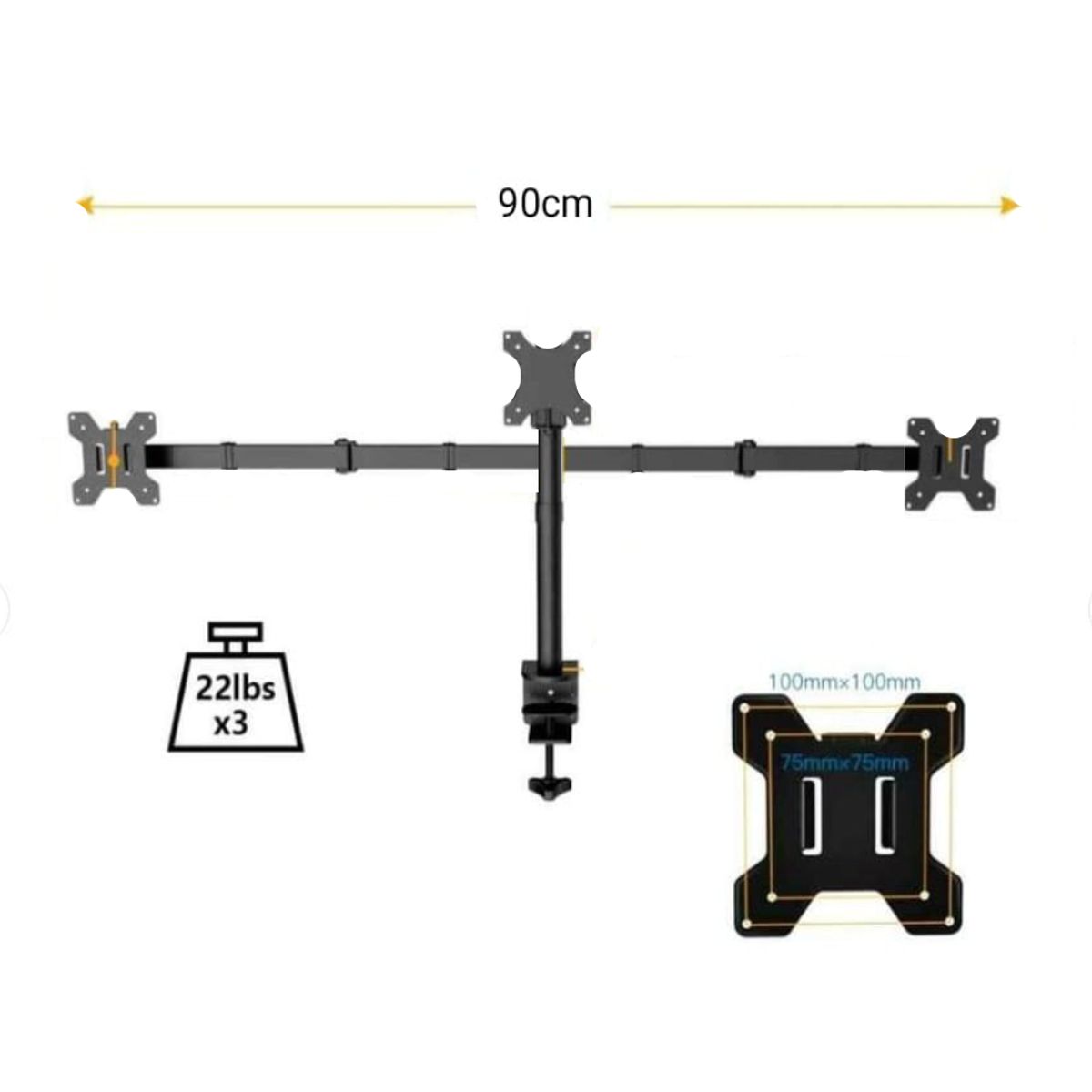 GENERICO - RACK PARA 3 MONITORES EN ESCRITORIO O MESA / NEGRO