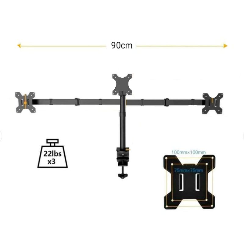 GENERICO - RACK PARA 3 MONITORES EN ESCRITORIO O MESA / NEGRO