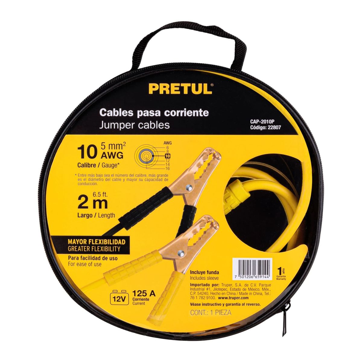 PRETUL - Cable pasa corriente para auto 2m, 125 A, 10 AWG, Pretul