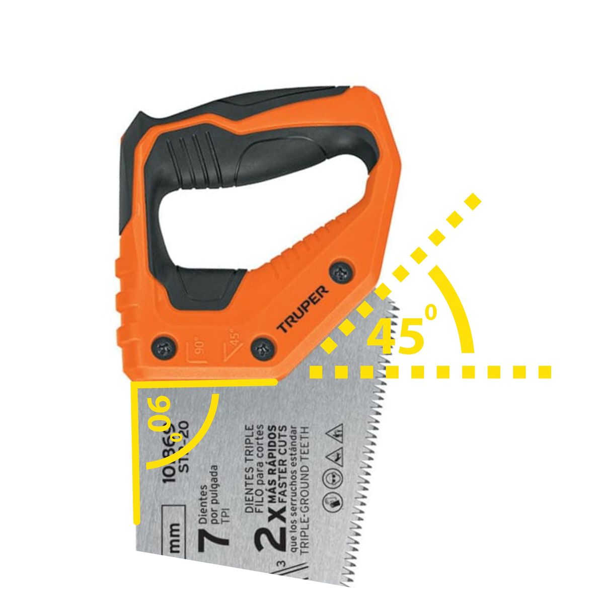 TRUPER - Serrucho carpintero RAPID 20Pulg escuadra 90° y 45° confortgrip truper