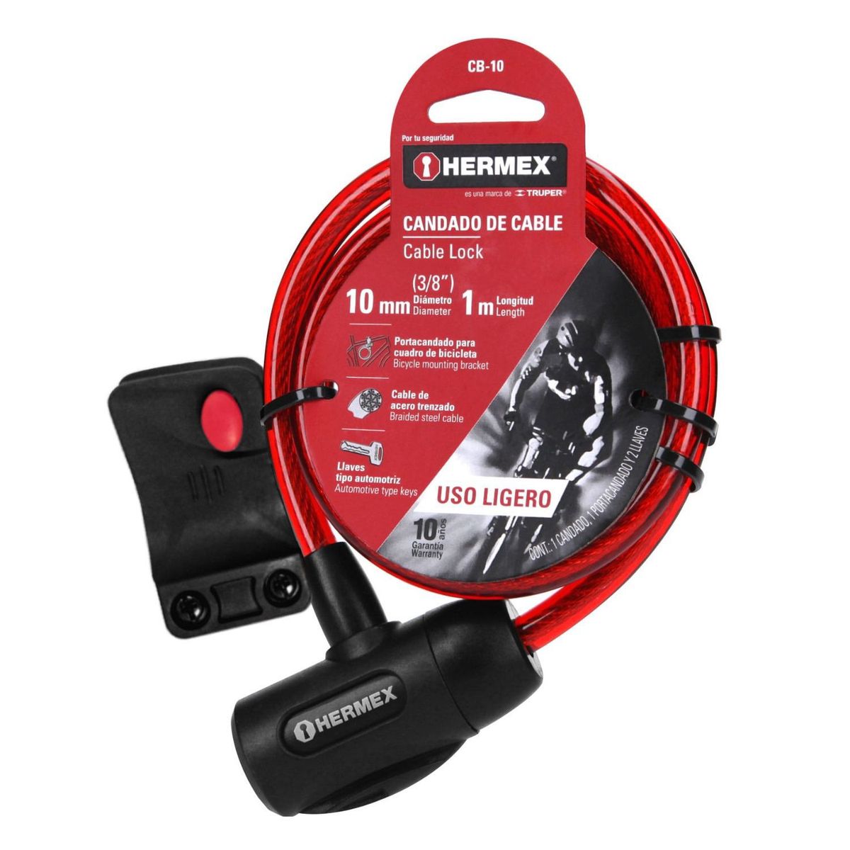 HERMEX - Candado cadena para bicicleta 10mmx10m cb-10 - hermex