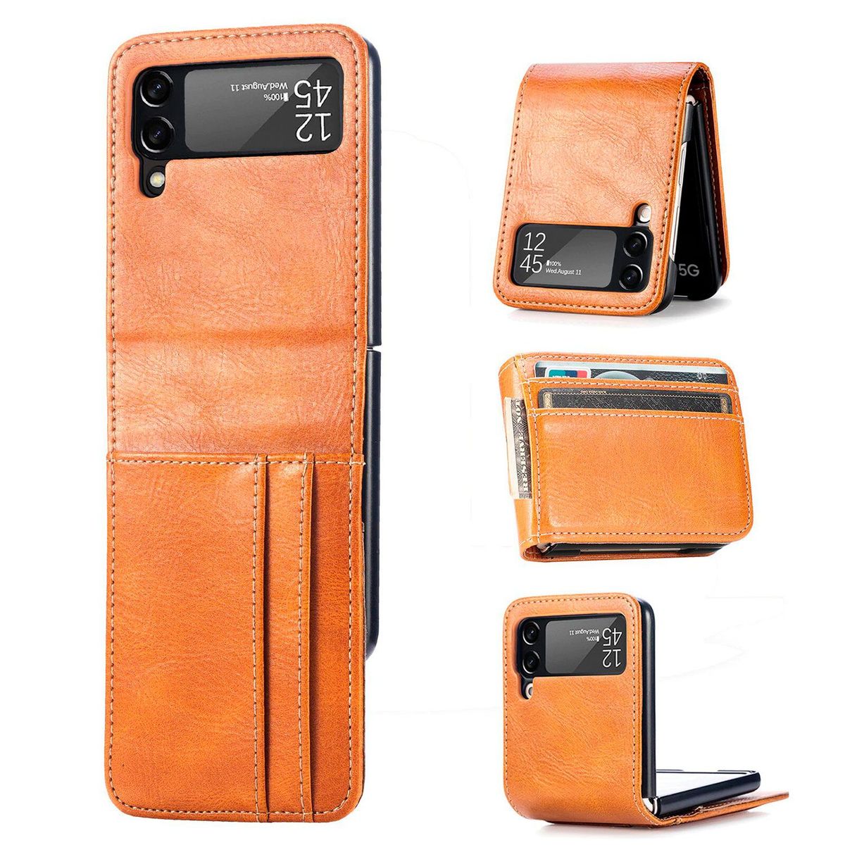 GENERICO - Funda de Cuero PU Con Tarjetero para Samsung Galaxy Z FLIP 4 - Marrón