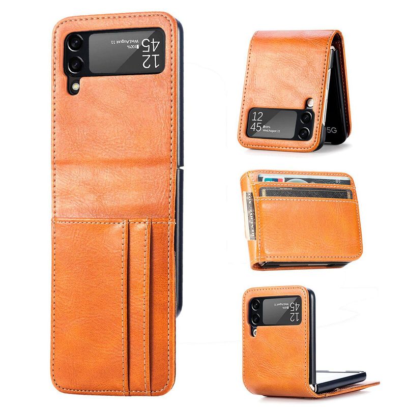GENERICO - Funda de Cuero PU Con Tarjetero para Samsung Galaxy Z FLIP 4 - Marrón