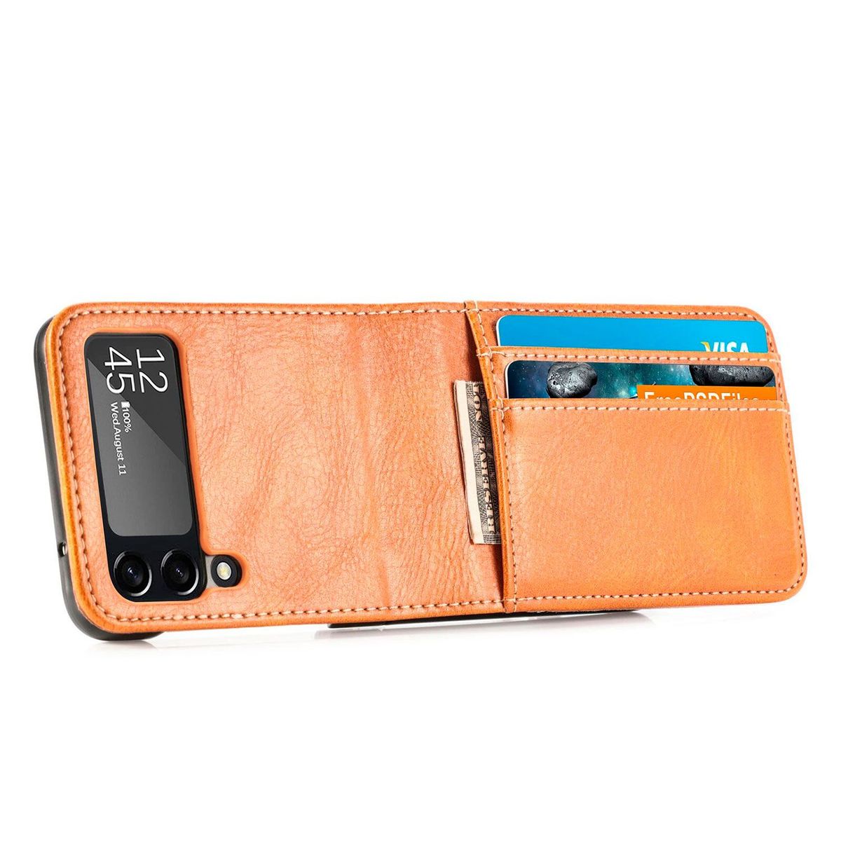 GENERICO - Funda de Cuero PU Con Tarjetero para Samsung Galaxy Z FLIP 4 - Marrón