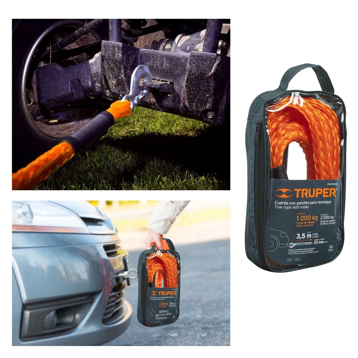 TRUPER - Soga de remolque con ganchos 3,5 m truper