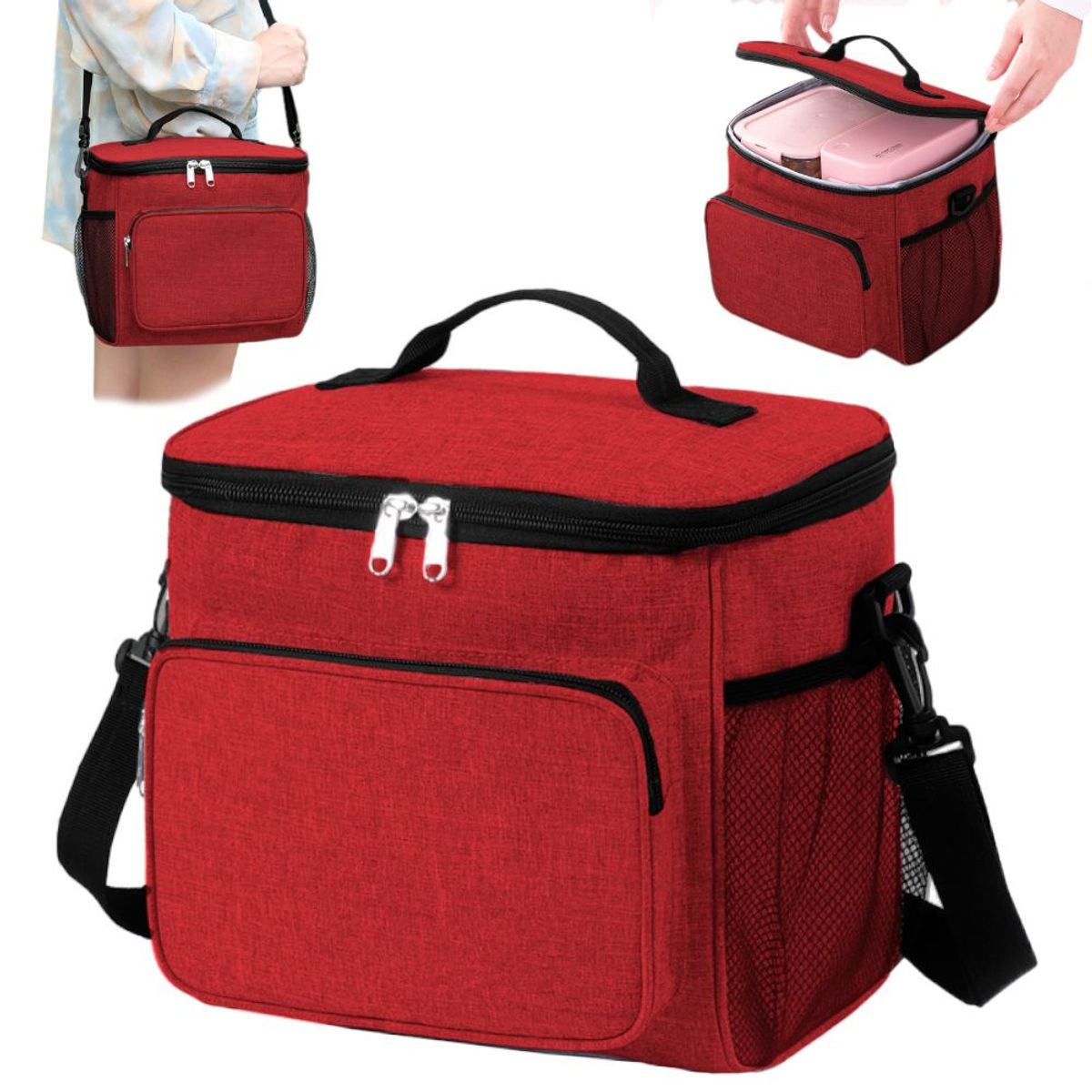 GENERICO - Lonchera Térmica para Comida y Alimentos Impermeable Rojo 02X