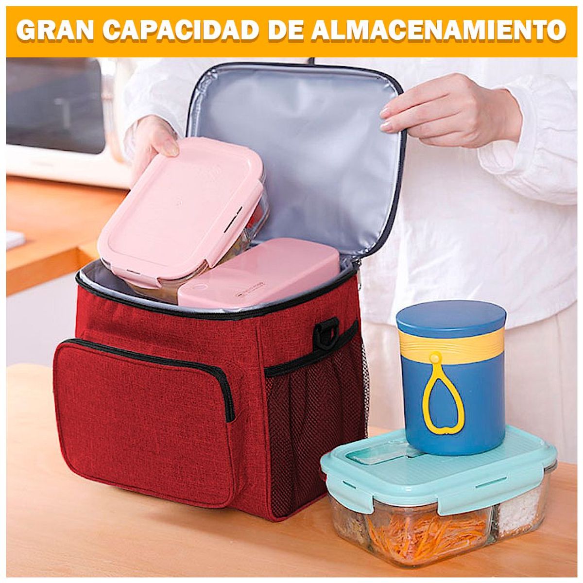 GENERICO - Lonchera Térmica para Comida y Alimentos Impermeable Rojo 02X