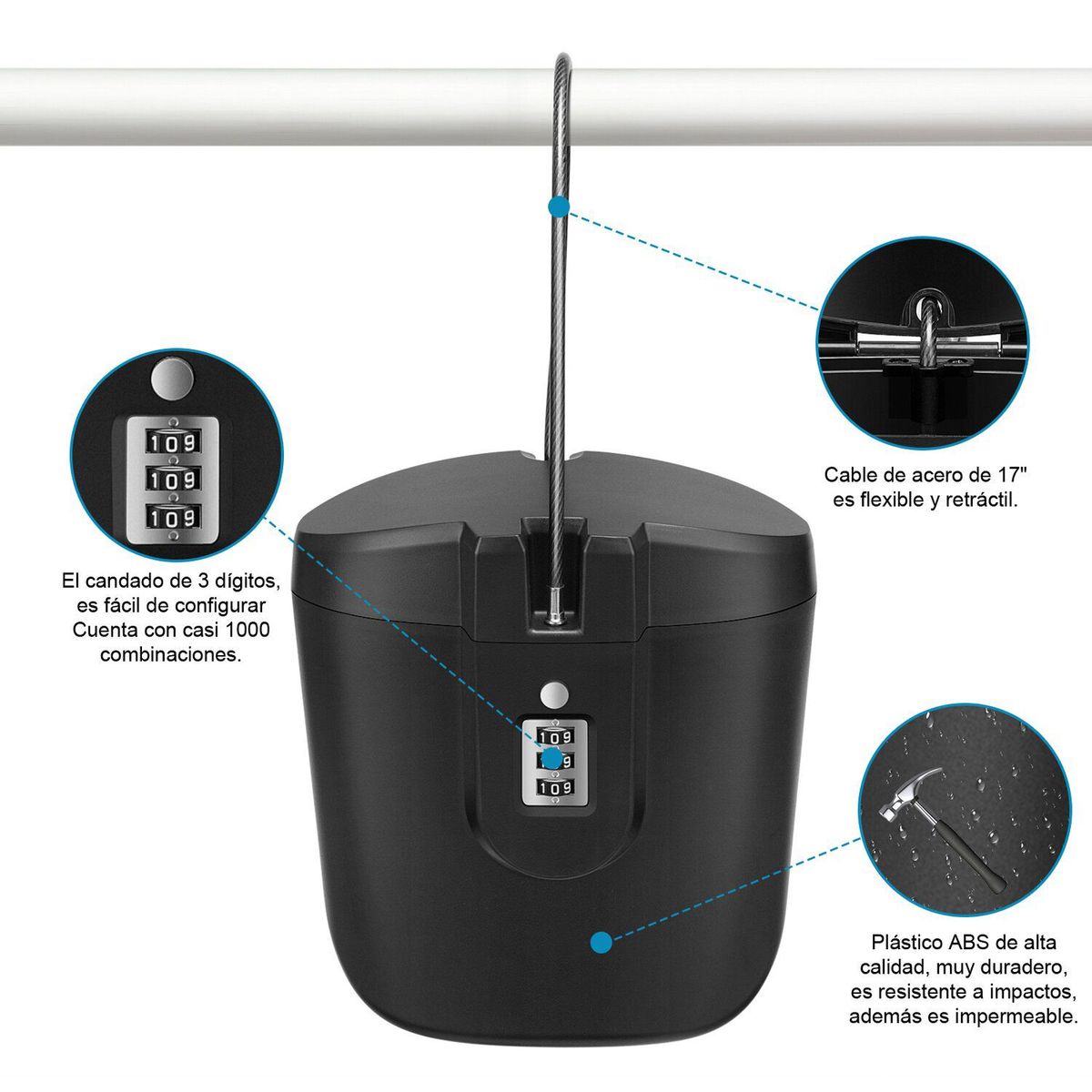SM - Caja de Seguridad Portátil con Clave de Combinación - NEGRO