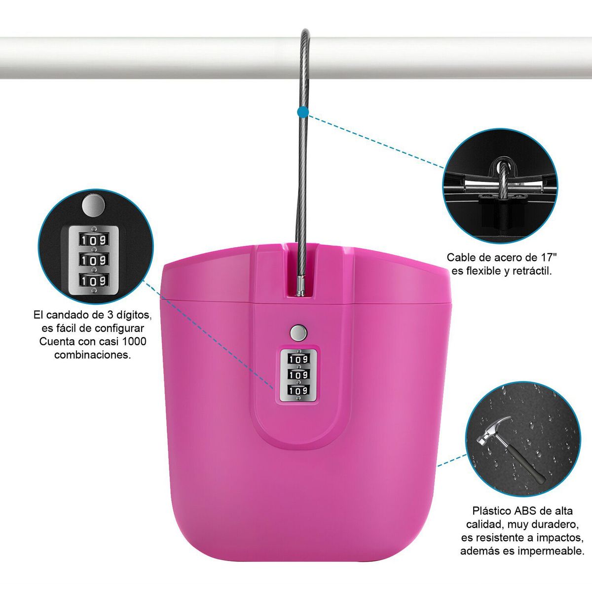 S/M - Caja de Seguridad Portátil con Clave de Combinación - FUCSIA