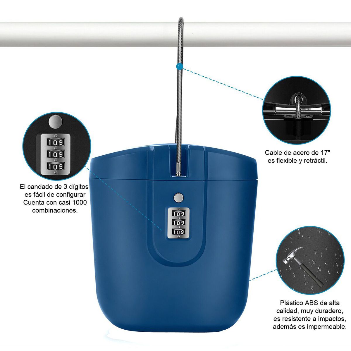 S/M - Caja de Seguridad Portátil con Clave de Combinación - AZUL