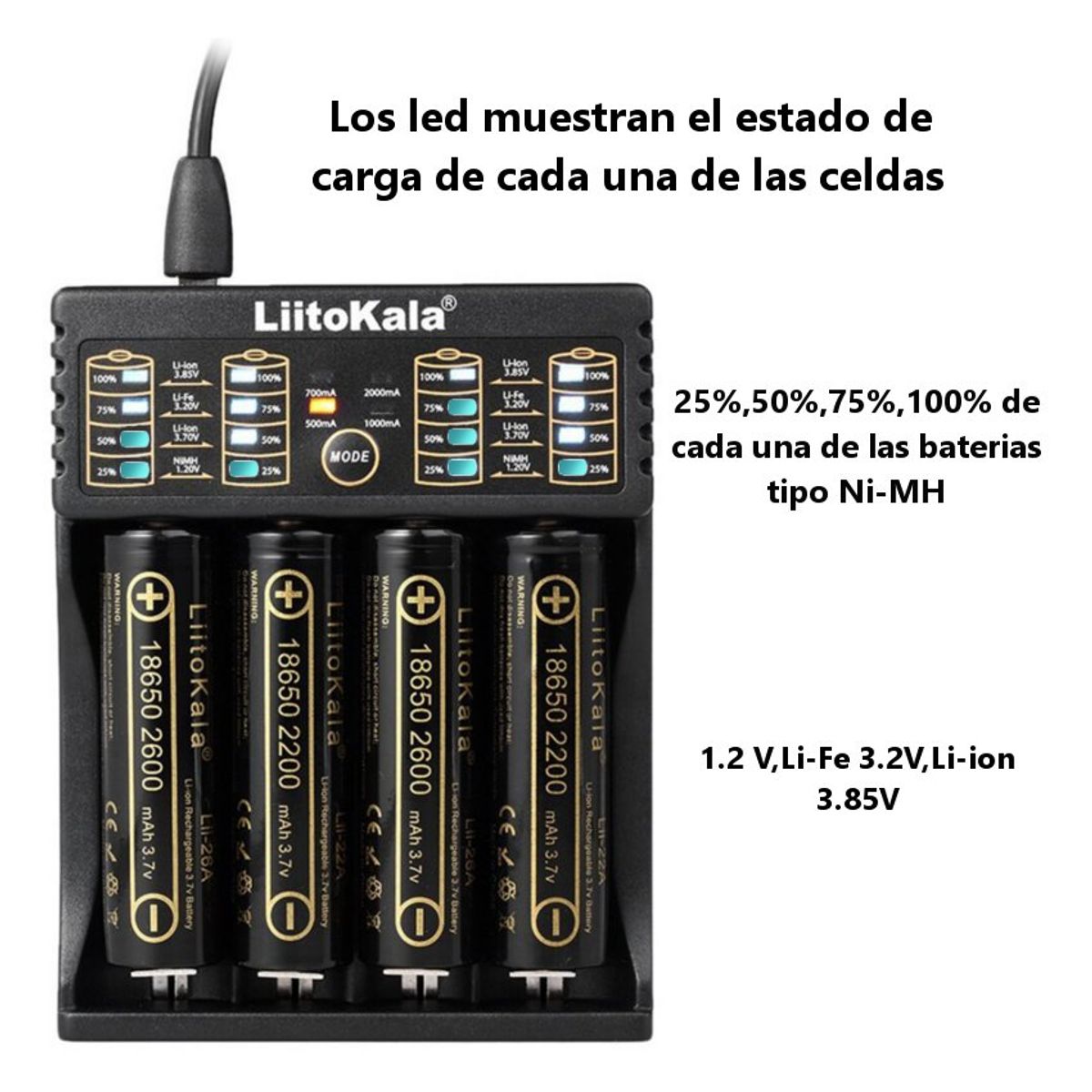LIITOKALA - Cargador baterias 18650 AA AAA pila recargable LII-402 li-ion PWRbank