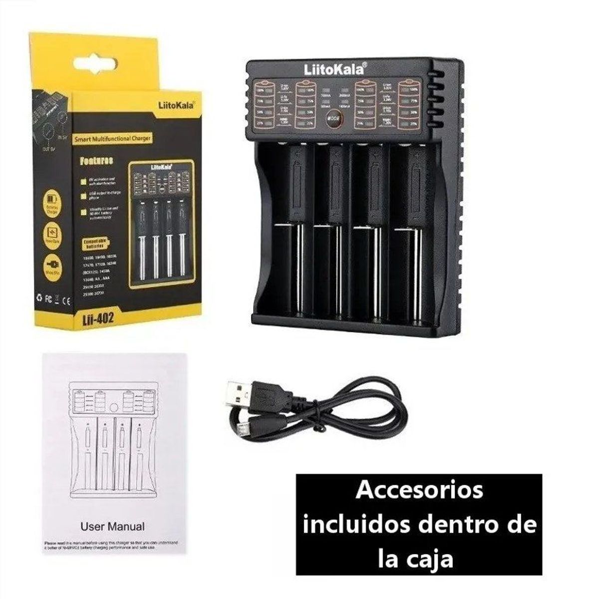 LIITOKALA - Cargador baterias pila recargable liitokala li 402 aa aaa 18650 14500