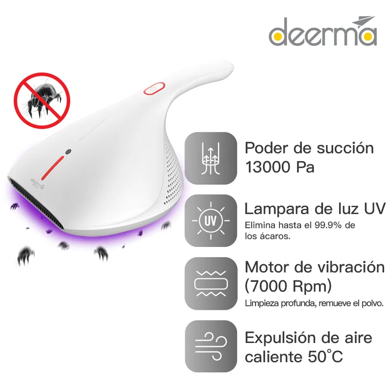 DEERMA - Aspiradora Anti-Ácaros CM800 - 13000Pa Luz UV Filtro Hepa