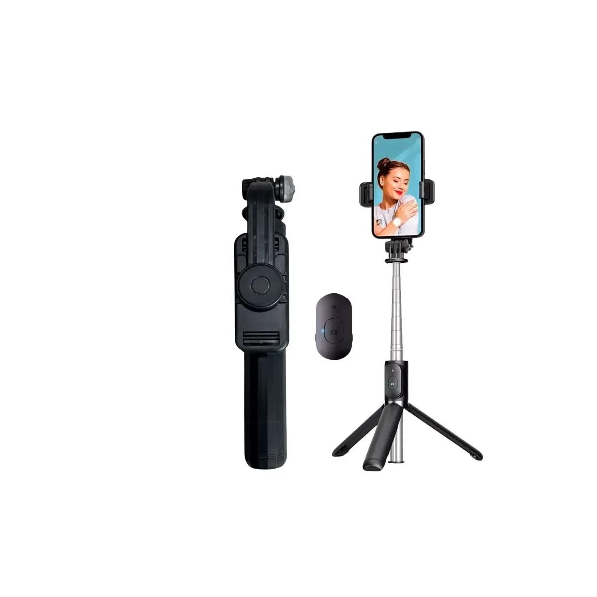 GENERICO - Tripode Palo Selfie Stick Con Mando Bluetooth Negro