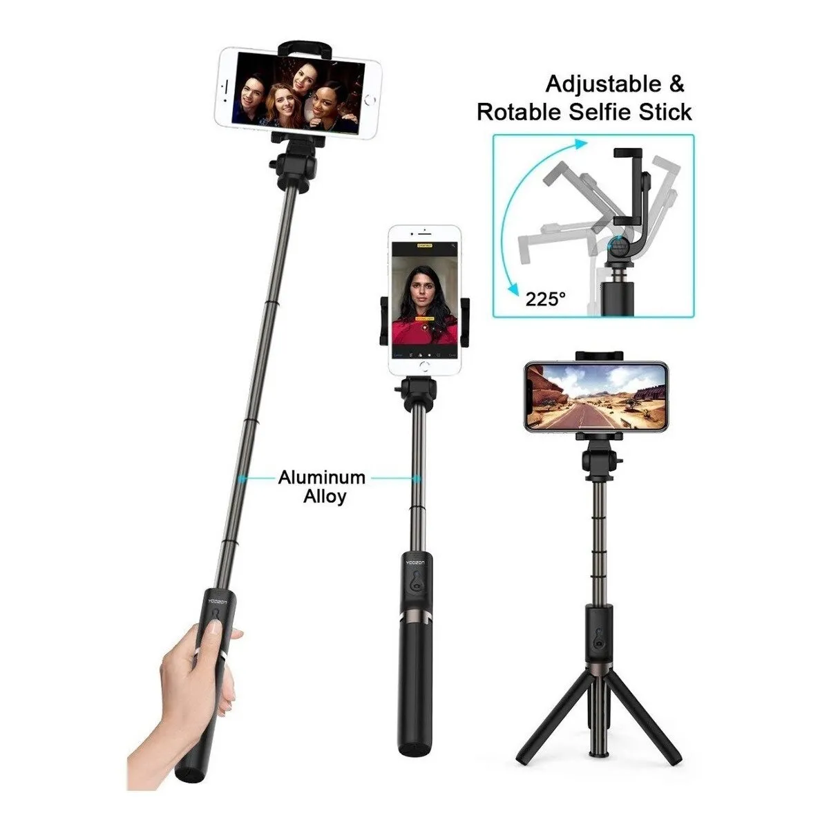 GENERICO - Tripode Palo Selfie Stick Con Mando Bluetooth Negro