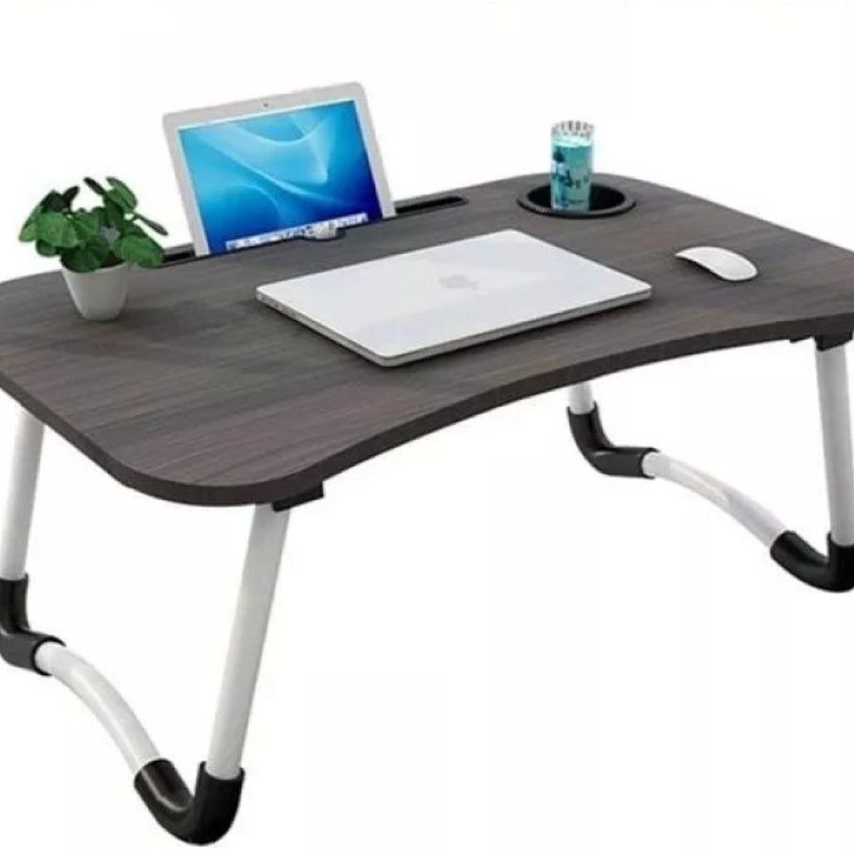 GENERICO - Mesa plegable portátil para Laptop con Ranura y Posavasos negro
