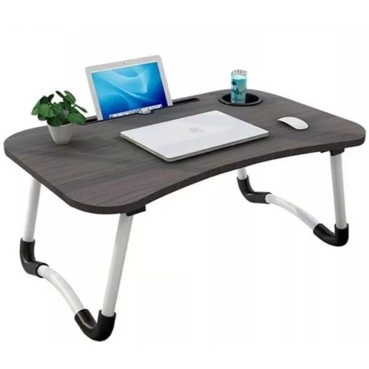 GENERICO - Mesa plegable portátil para Laptop con Ranura y Posavasos negro