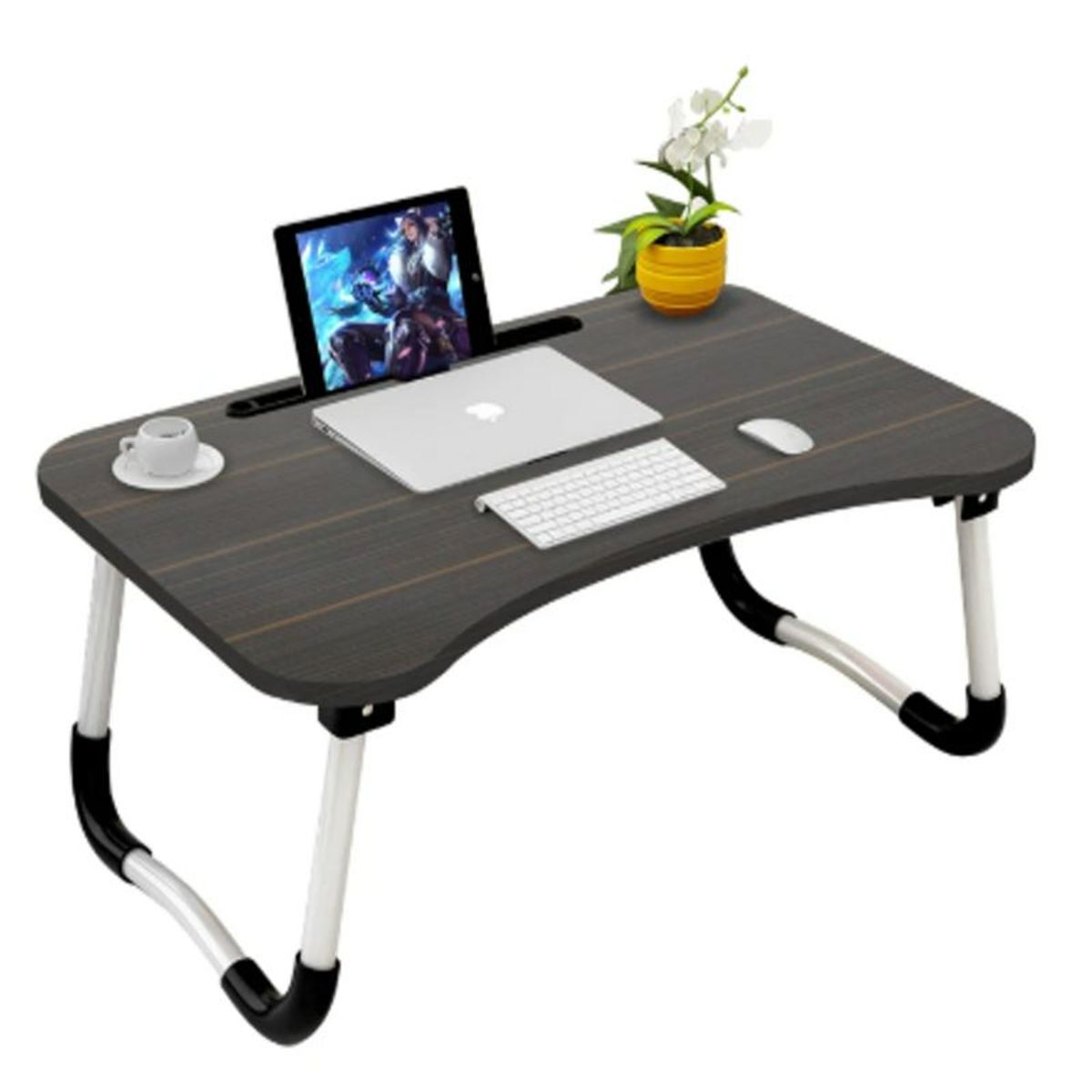 GENERICO - Mesa plegable portátil para Laptop con Ranura y Posavasos negro