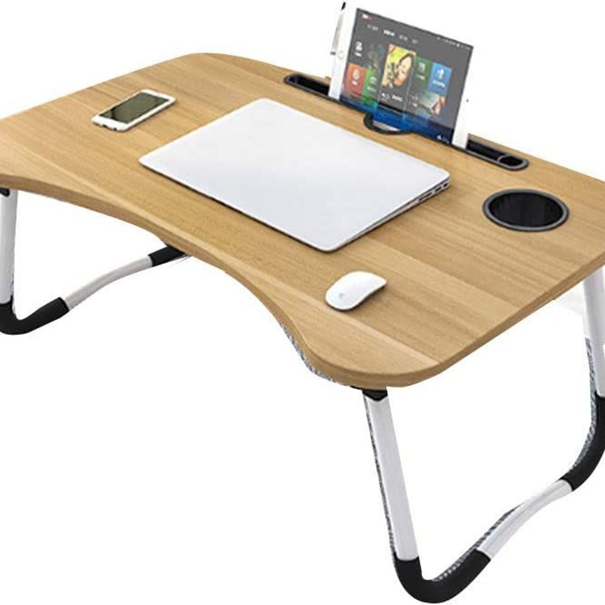 GENERICO - Mesa plegable portátil para Laptop con Ranura y Posavasos