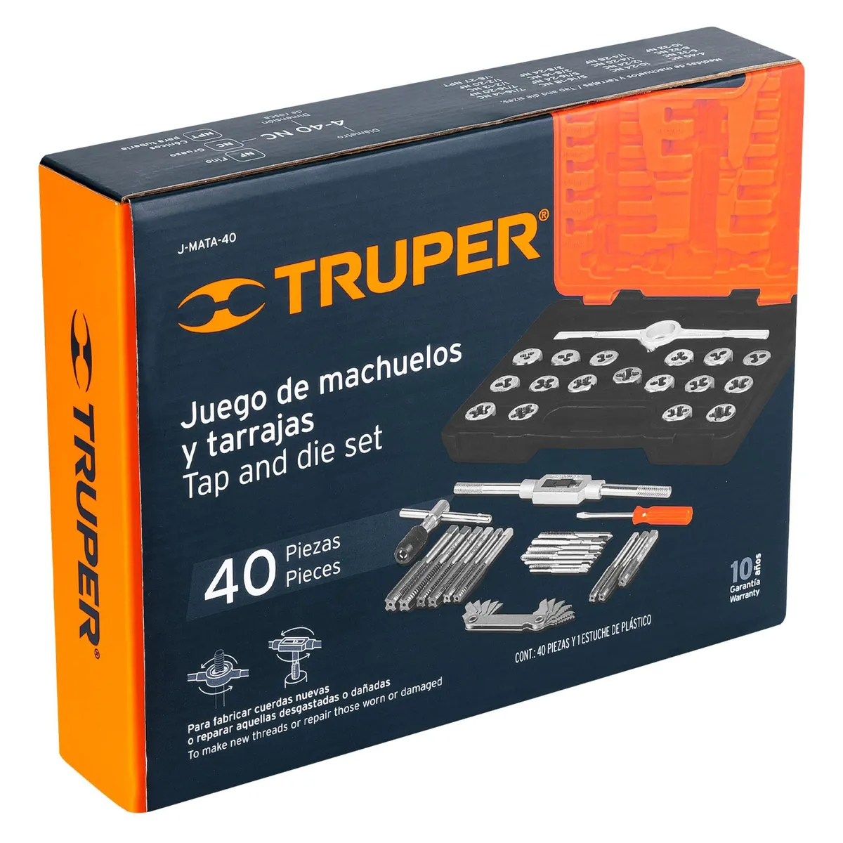 TRUPER - Machos y tarrajas saca roscas, juego 40 piezas Truper
