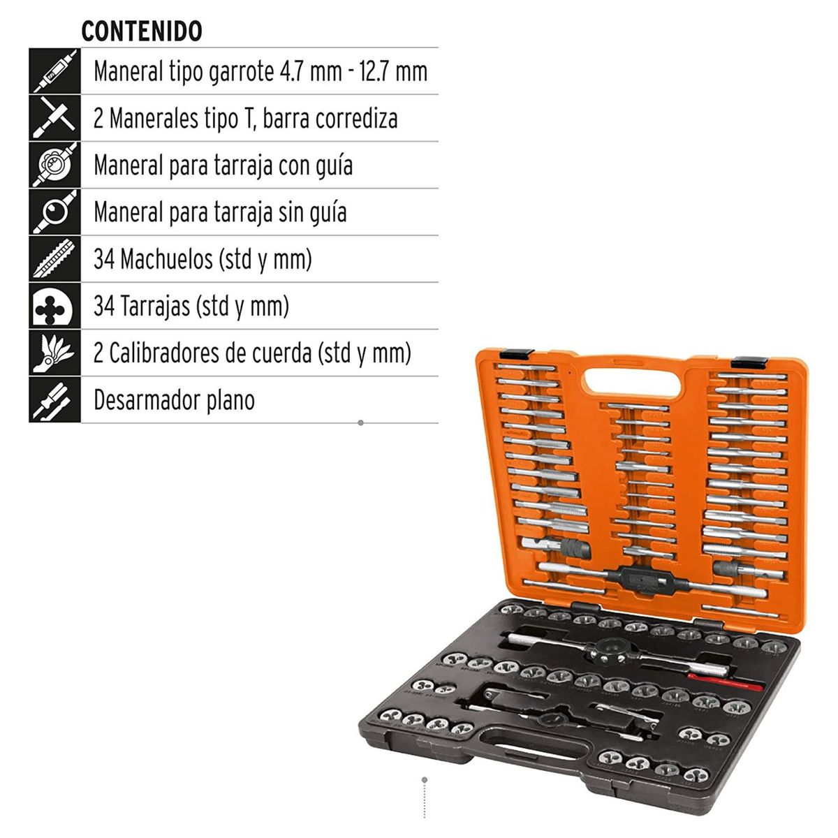 TRUPER - Juego de 76 piezas machos y tarrajas saca roscas,Truper