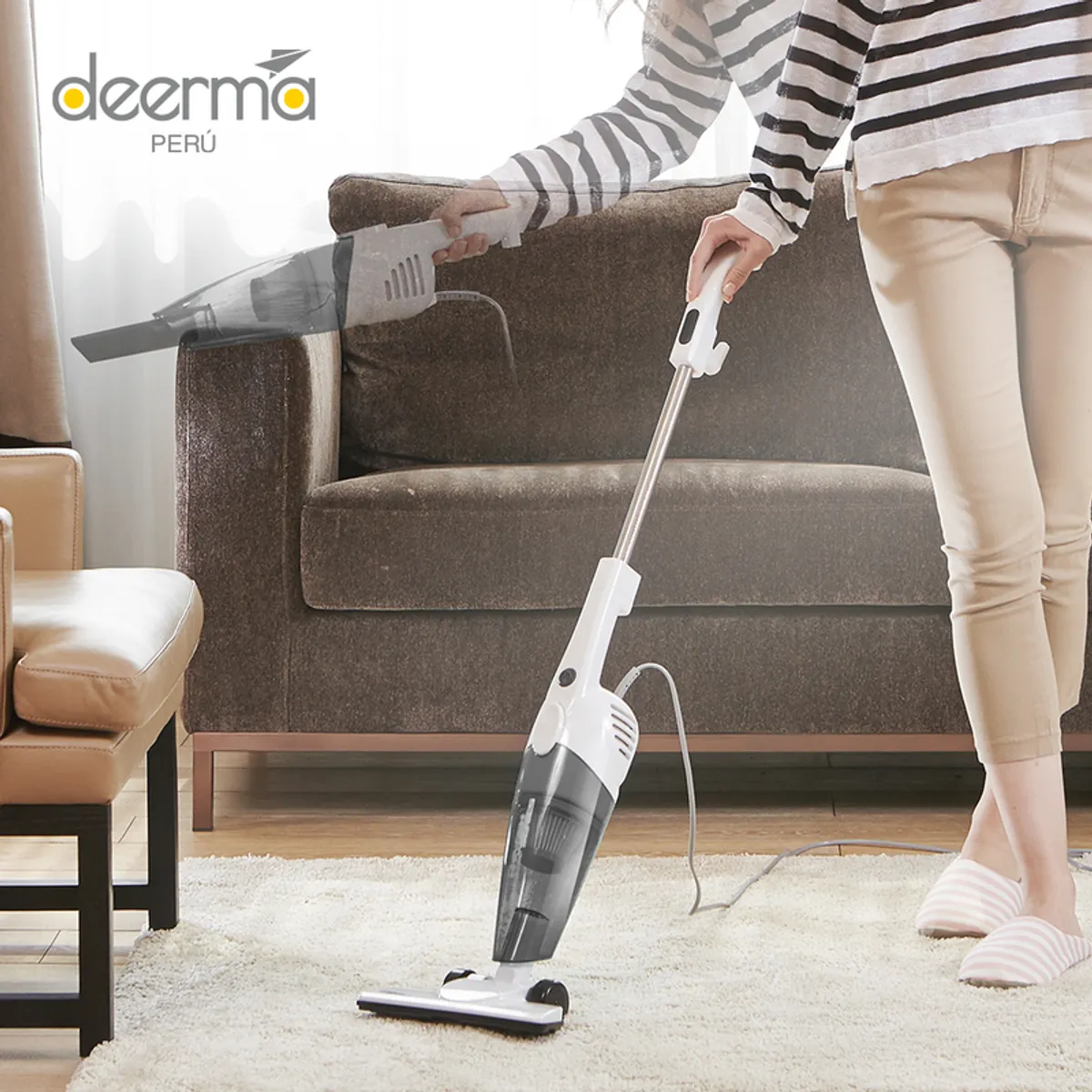 DEERMA - Aspiradora Vertical 2 en 1 DX118C - 600W Filtro HEPA