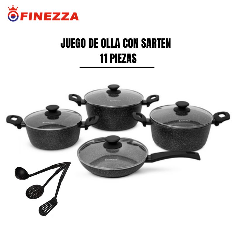 FINEZZA - Juego de Ollas Finezza  Antiadherente de 11 Piezas Ultra Granito