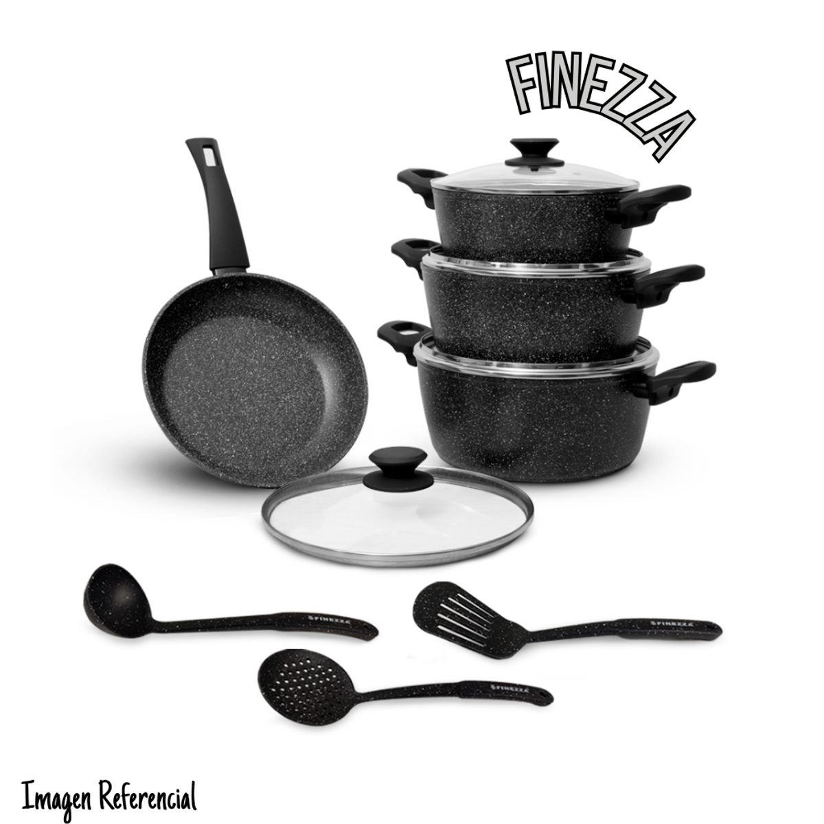 FINEZZA - Juego de Ollas Finezza  Antiadherente de 11 Piezas Ultra Granito