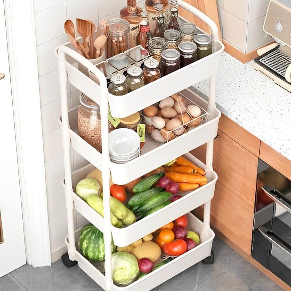 INSPIRA MARKET - Estante Móvil Almacenamiento Cocina Exclusivo 4 Niveles Multiusos