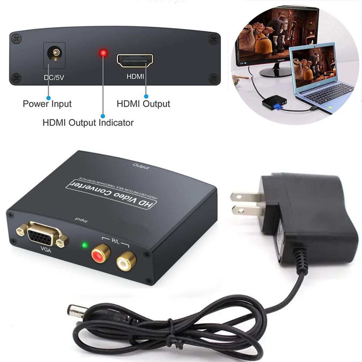GENERICO - Convertidor VGA a HDMI metálico con audio activo